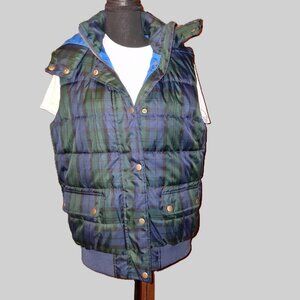 Peyton & Parket Blue & Green Plaid Puffer Vest w/ Detachable Hood – Size L